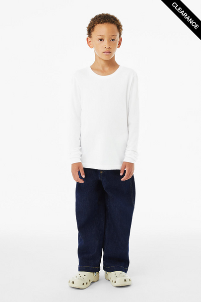 Clearance - Bella + Canvas 3501YCVC Youth Heather CVC Long-Sleeve T-Shirt | Solid White Blend