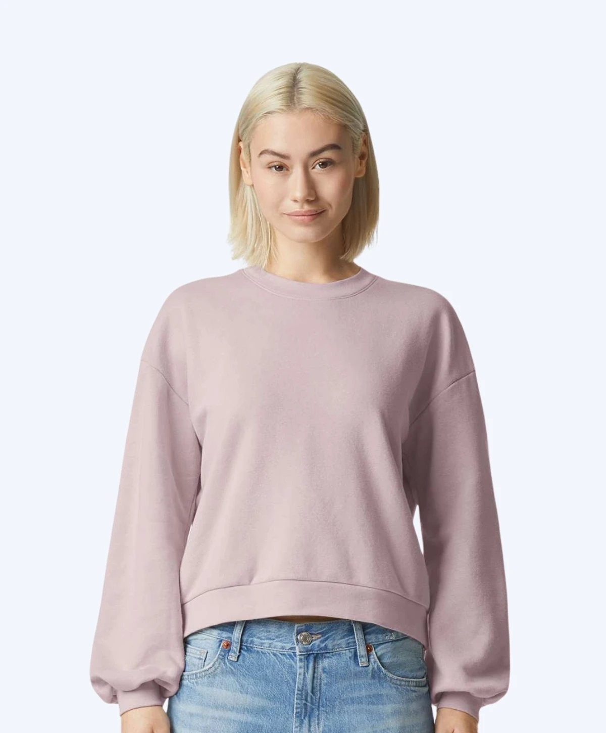 american apparel reflect women's fleece crewneck sweatshirt in blush
