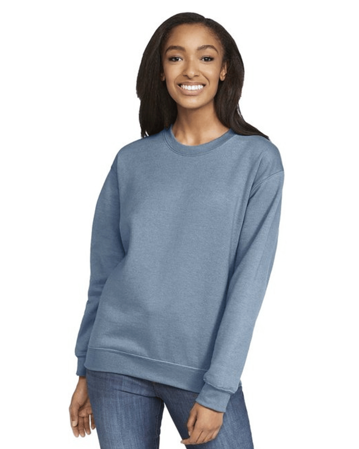 gildan sf000 softstyle fleece crewneck sweatshirt in stone blue