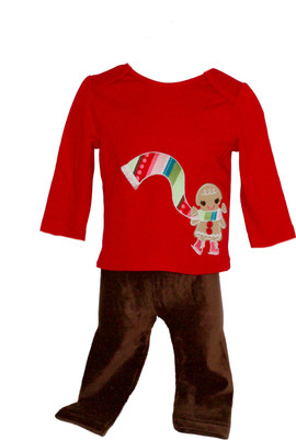 Baby Girl Gingerbread Shirt & Velour Leggings Set