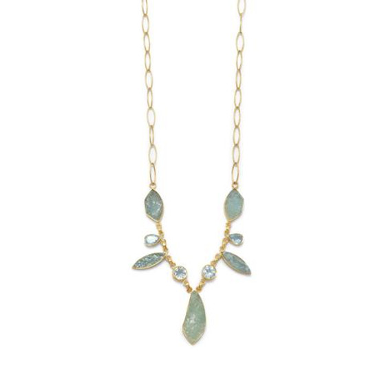 14 Karat Gold Plated Aquamarine and Blue Topaz Necklace