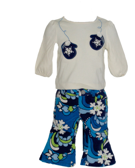 Baby Girl Gem Button Mitten Tee &  Velvet  Corduroy Pant Set Baby Girl Gem Button Mitten Tee &  Velvet  Corduroy Pant Set