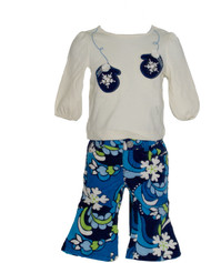 Baby Girl Gem Button Mitten Tee &  Velvet  Corduroy Pant Set