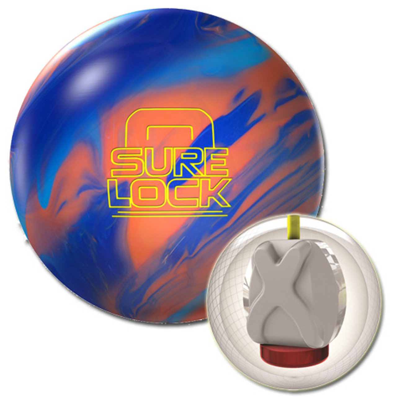 blue and orange bowling ball