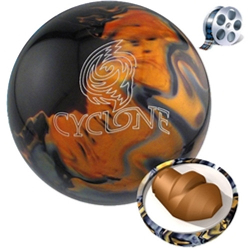 Ebonite Cyclone Black/Gold/Silver Bowling Ball with Core Design