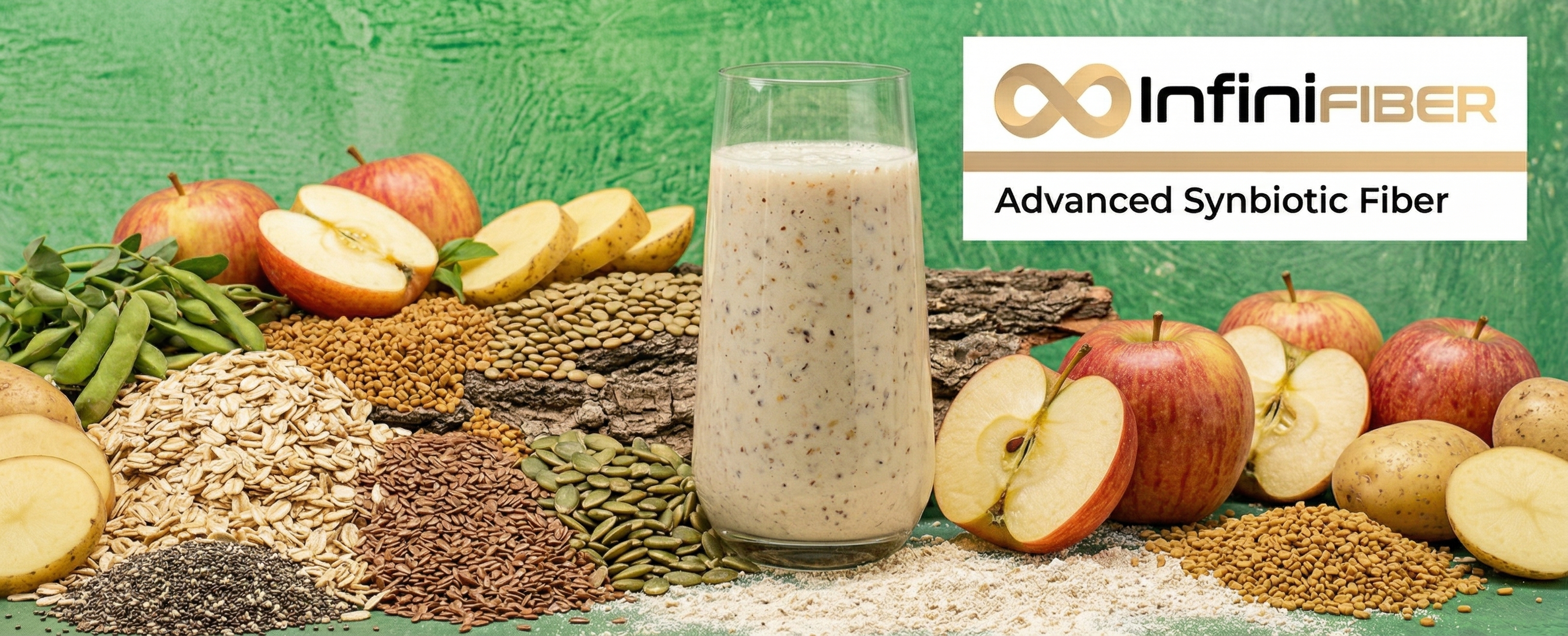 InfinFiber - Advanced Synbiotic Blend, featuring superfood fiber drink with vegetables