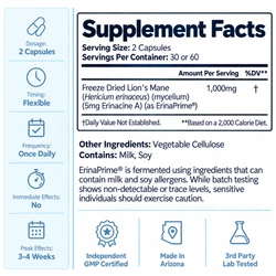 Erinamax Capsules | Liquid Culture Lion's Mane Mycelium