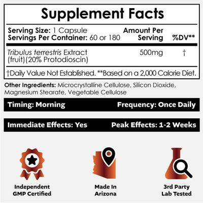 Tribulus terrestris Extract Capsules | 20% Protodioscin