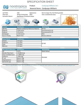 Cordyceps Mushroom 10:1 Dual Extract Capsules