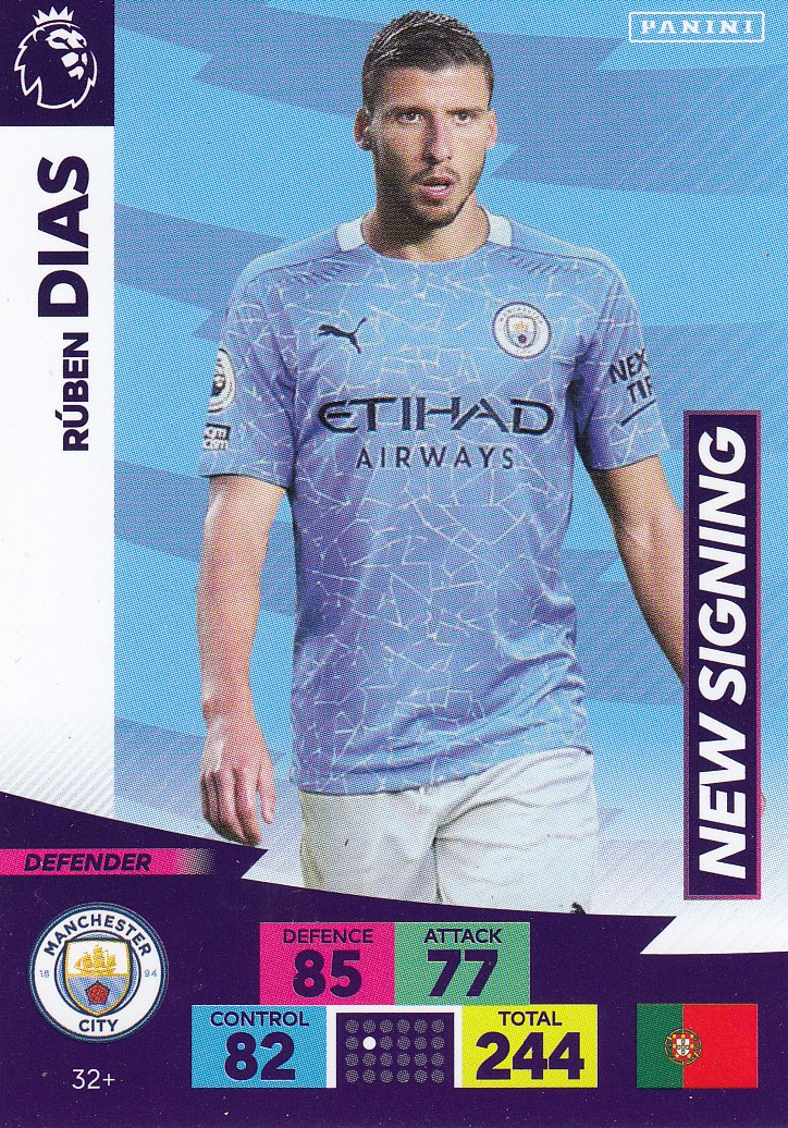 32 Ruben Dias Manchester City Adrenalyn Xl Premier League Plus 2020 21 New Signings Footballcardsworld Com