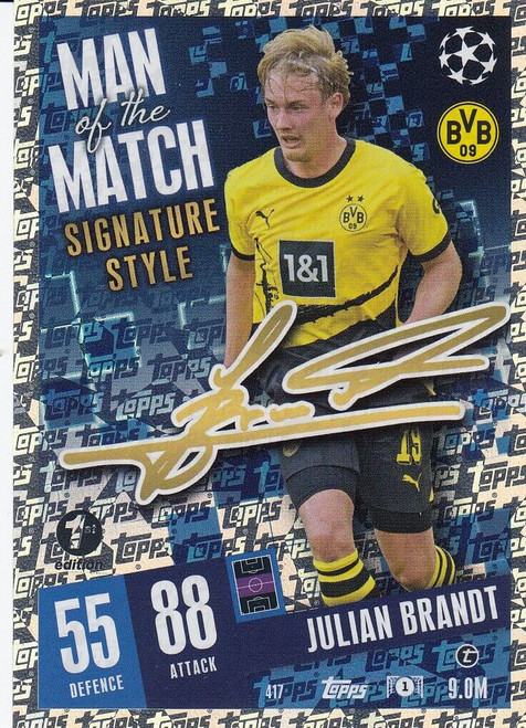 #417 Julian Brandt (Borussia Dortmund) - 1ST EDITION (MAN OF THE MATCH SIGNATURE STYLE) - Topps Match Attax 2023/24 #417 Julian Brandt (Borussia Dortmund) - 1ST EDITION (MAN OF THE MATCH SIGNATURE STYLE) - Topps Match Attax 2023/24