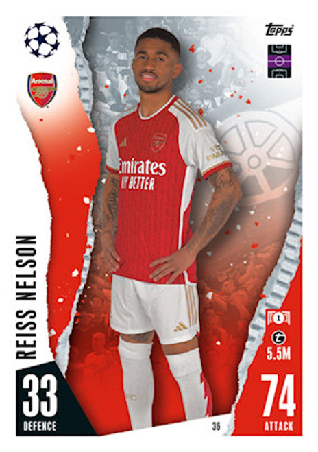 #036 Reiss Nelson (Arsenal) - Topps Match Attax 2023/24 #036 Reiss Nelson (Arsenal) - Topps Match Attax 2023/24