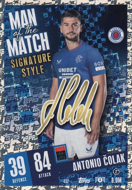 #432 Antonio Colak (Rangers) - MAN OF THE MATCH SIGNATURE STYLE - Topps Match Attax 2023/24 #432 Antonio Colak (Rangers) - MAN OF THE MATCH SIGNATURE STYLE - Topps Match Attax 2023/24