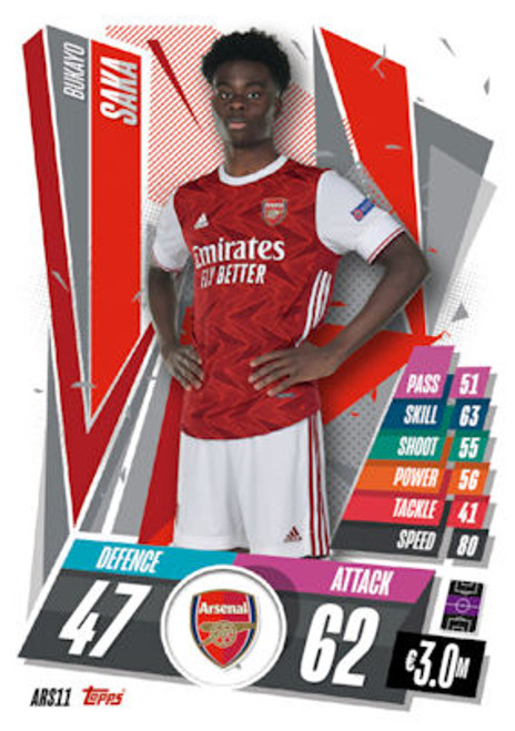 UPDATE CARD - ARS011 - Bukayo Saka (Arsenal) - Topps Match Attax 2020/21
