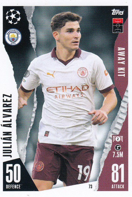 #073 Julián Álvarez (Manchester City) - AWAY KIT - Topps Match Attax Extra 2023/24