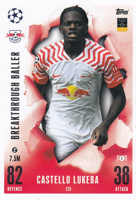 #225 Castello Lukeba (RB Leipzig) - BREAKTHROUGH BALLER - Topps Match Attax Extra 2023/24