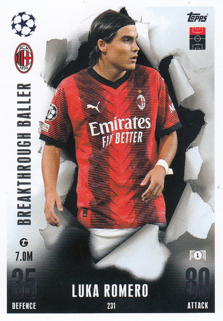 #231 Luka Romero (AC Milan) - BREAKTHROUGH BALLER - Topps Match Attax Extra 2023/24