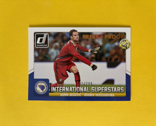 International Superstars #005 Asmir Begovic (Bosnia & Herzegovina) Panini Donruss Soccer 2015 BRONZE PRESS PROOF PARALLEL 101/299