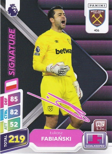 406 Lukasz Fabianski (West Ham United) - SIGNATURE - Panini