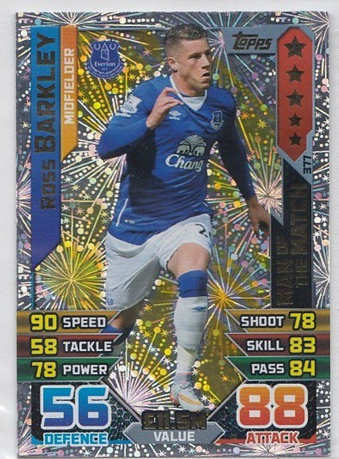 #377 Ross Barkley (Everton) - Topps Match Attax 2015/16 (Premier League) MAN OF THE MATCH