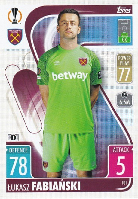 #101 Lukasz Fabianski (West Ham United) - Topps Match Attax 2021/22