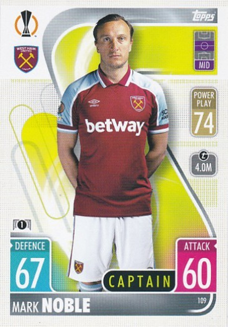 #109 Mark Noble (West Ham United) - Topps Match Attax 2021/22