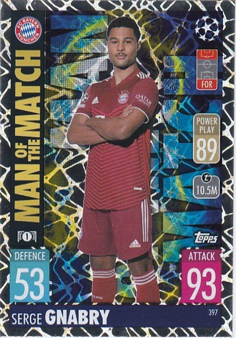 #397 Serge Gnabry (Bayern Munich) - MAN OF THE MATCH - Topps Match Attax 2021/22