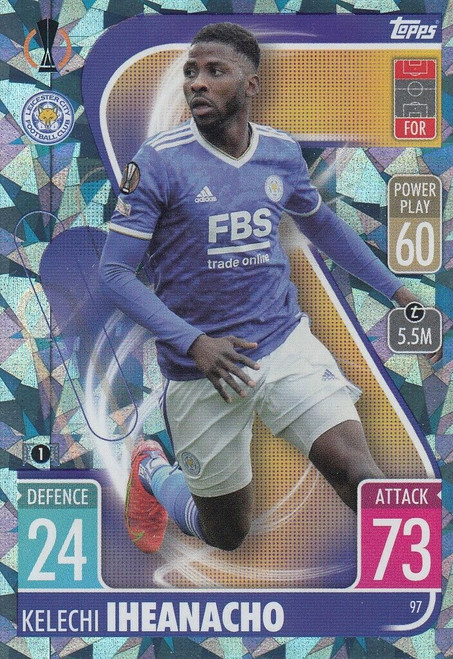 #097 Kelechi Iheanacho (Leicester City) - CRYSTAL PARALLEL - Topps Match Attax 2021/22