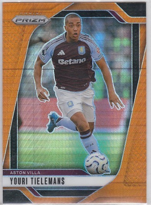 #056 Youri Tielemans (Aston Villa) - ORANGE HYPER PARALLEL - Panini Prizm Premier League 2024/25