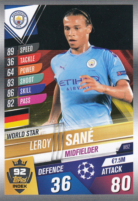 #W92 Leroy Sane (Manchester City) Match Attax 101 2019/20