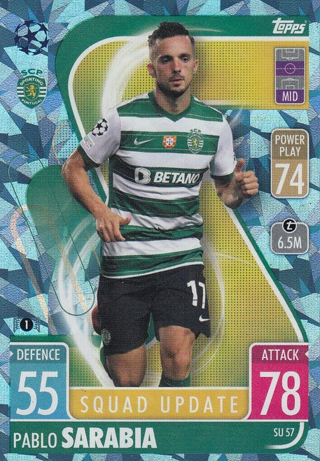 SU057 - Pablo Sarabia (Sporting) - SQUAD UPDATE (CRYSTAL PARALLEL) - Topps Match Attax Extra 2021/22