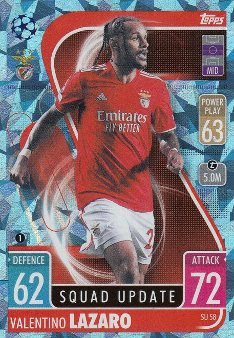 SU058 - Valentino Lazaro (Benfica) - SQUAD UPDATE (CRYSTAL PARALLEL) - Topps Match Attax Extra 2021/22