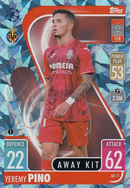AK011 - Yeremy Pino (Villarreal) - AWAY KIT (CRYSTAL PARALLEL) - Topps Match Attax Extra 2021/22