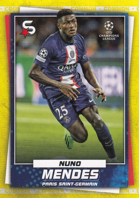 #129 Nuno Mendes (PSG) - YELLOW PARALLEL (COMMON - IMAGE VARIATION) - Topps Superstars 2022/23