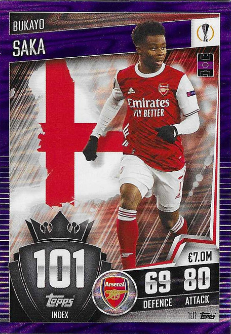 #101 Bukayo Saka (Arsenal) - PURPLE PARALLEL - Topps Match Attax 101 2020/21