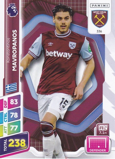 #336 Konstantinos Mavropanos (West Ham United) - Panini Adrenalyn XL Premier League PLUS 2025