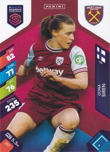 #217 Oona Siren (West Ham United) - Panini Adrenalyn XL Women's Super League 2025