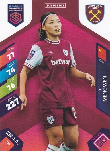#216 Li Mengwen (West Ham United) - Panini Adrenalyn XL Women's Super League 2025