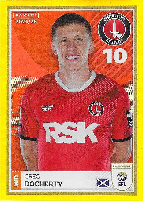 #081 Greg Docherty (Charlton Athletic) - GOLD PARALLEL - Panini EFL 2025/26 - Sticker