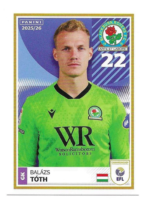 #037 Balazs Toth (Blackburn Rovers) - Panini EFL 2025/26 - Sticker