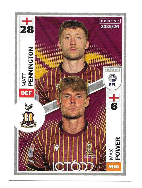 #520 Matt Pennington & Max Power (Bradford City) - Panini EFL 2025/26 - Sticker