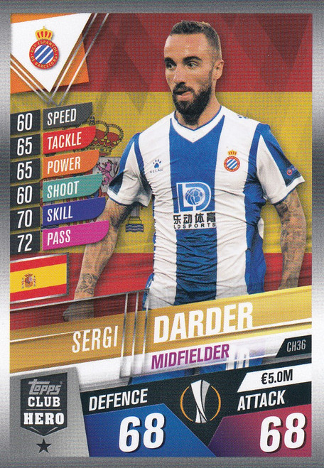 #CH36 Sergi Darder (RCD Espanyol) Match Attax 101 2019/20 CLUB HEROES