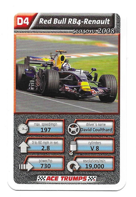 D4 - David Coulthard (Red Bull) - Cartamundi Ace Trumps Racing Cars 2010