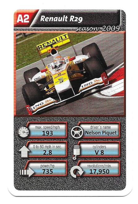 A2 - Nelson Piquet (Renault) - Cartamundi Ace Trumps Racing Cars 2010 (WH SMITH)