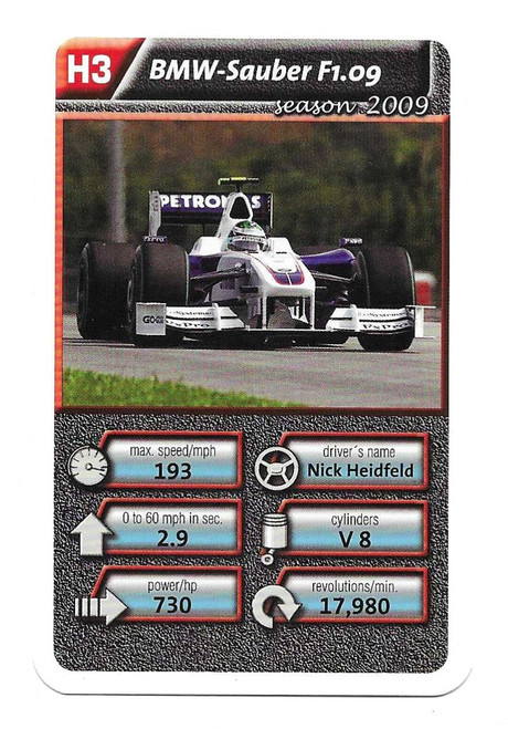 H3 - Nick Heidfeld (BMW) - Cartamundi Ace Trumps Racing Cars 2010 (WH SMITH)