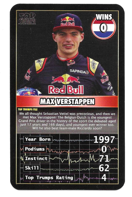 Max Verstappen (Red Bull) - Top Trumps Grand Prix Heroes 2016 - ROOKIE CARD RC