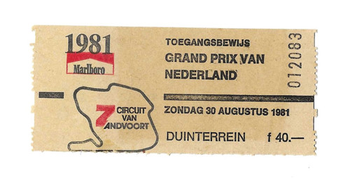 1981 Dutch Grand Prix Ticket - Formula 1/F1