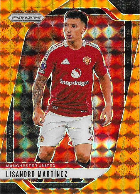 #136 Lisandro Martinez (Manchester United) - ORANGE MOSAIC PARALLEL - Panini Prizm Premier League 2024/25