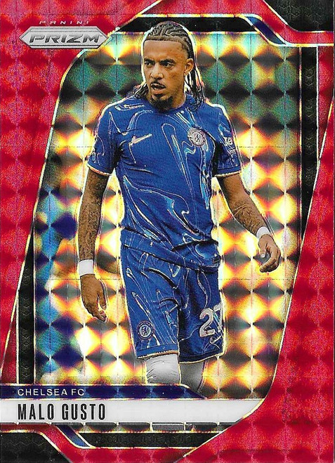 #096 Malo Gusto (Chelsea) - RED MOSAIC PARALLEL - Panini Prizm Premier League 2024/25