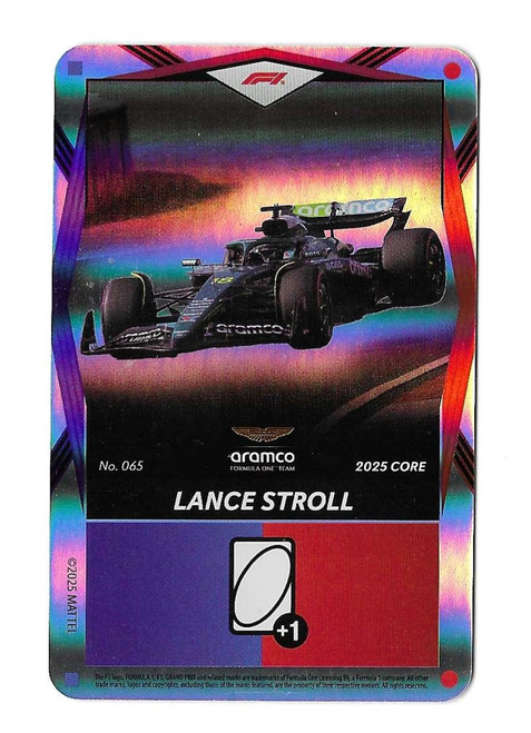 #065 Lance Stroll (Aston Martin) - BLUE & RED FOIL PARALLEL - Mattel 2025 Core Edition UNO Elite F1/Formula 1